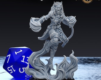 D&D Tiefling Sorcerer/Wizard | 3D Printed Resin Miniature | By Den Of Imagination