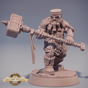 D&D Dwarf Barbarian/Cleric | Kigan Krust | 3D Printed Resin Miniature | 32mm | By Daybreak Miniatures