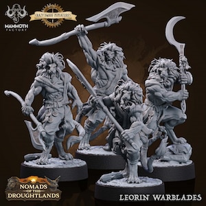 Leorin Warblades - Leonin Barbarians/Fighters | Nomads Of The Droughtlands | 3D Printed Resin Miniature | By Mammoth Factory
