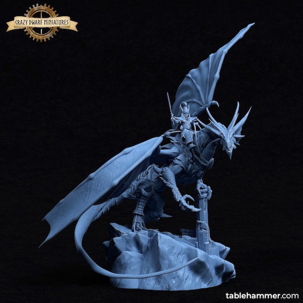 Noyrit on Samm'rus Dragon | High Elves | 3D Printed Resin Miniature | By Tablehammer