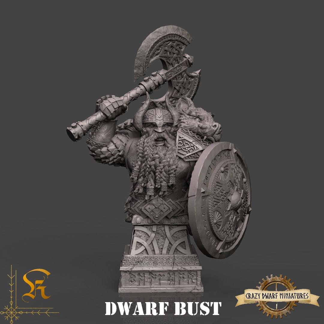 Dwarf Warrior Bust 3D Printed Resin Miniature by Krizzart Miniatures - Etsy