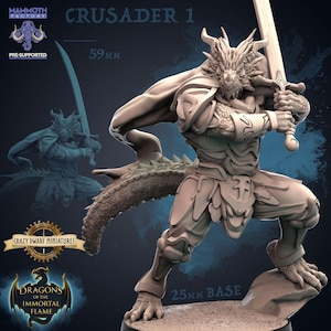 Drakkari Crusader 1 - Dragonborn Fighter/Paladin | Dragons Of The Immortal Flame | 3D Printed Resin Miniature | By Mammoth Factory