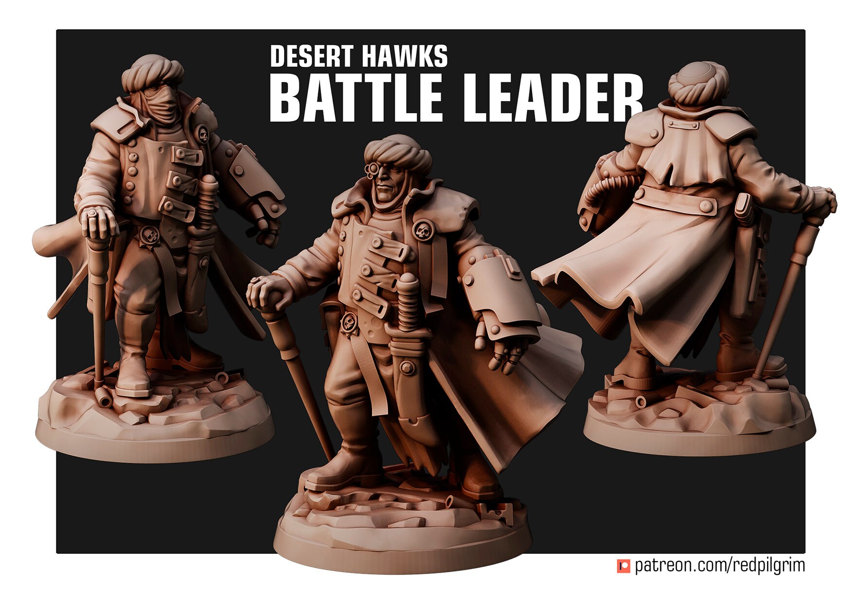 Líder de batalha do Desert Hawks | Miniatura de resina impressa em 3D | Por Red Pilgrim Miniaturas