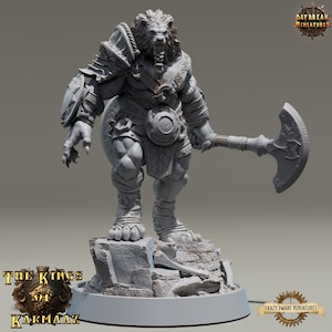 D&D Leonin Barbarian/Fighter | King Emmering | 3D Printed Resin Miniature | 32mm | By Daybreak Miniatures