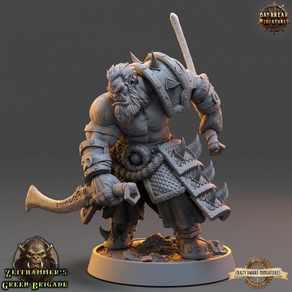 D&D Orc Rogue, Fighter, Blood hunter | Dungeons and Dragons | Grizban Gutz | 28mm/32mm Miniature | By Daybreak Miniatures