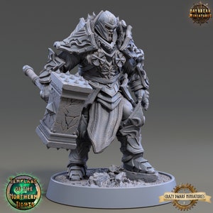 D&D Human Paladin/Cleric | Carl Saturno Hammer of Aídín | 3D Printed Resin Miniature | 32mm | By Daybreak Miniatures
