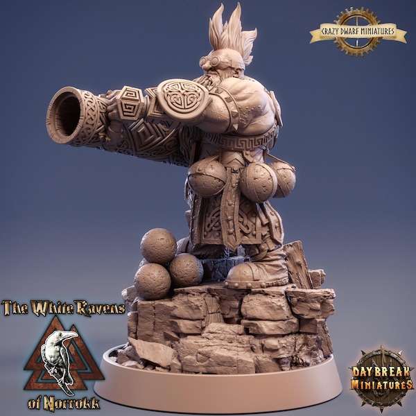 Anão Ranger, Artífice, Engenheiro de D&D | Dungeons and Dragons | Yul Kaboom Grummer | Miniatura de 28 mm/32 mm | Da Daybreak Miniatures