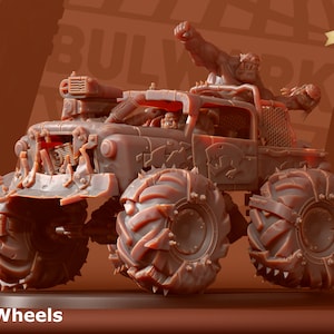 Monster Wheels | Ork Dragster Buggy | 3D Printed Resin Miniature | By Bulwark Gaming