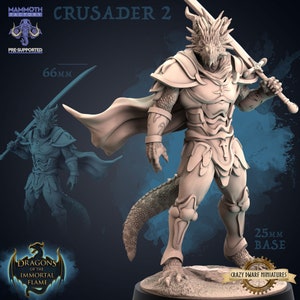 Drakkari Crusader 2 - Dragonborn Fighter/Paladin | Dragons Of The Immortal Flame | 3D Printed Resin Miniature | By Mammoth Factory