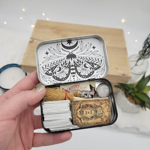 Mini tarocchi, mini grimorio, mini altare, kit di incantesimi mini, kit di incantesimi psichici, mazzo di carte mini tarocchi, tavola mini ouija, mini carte di chiromanzia