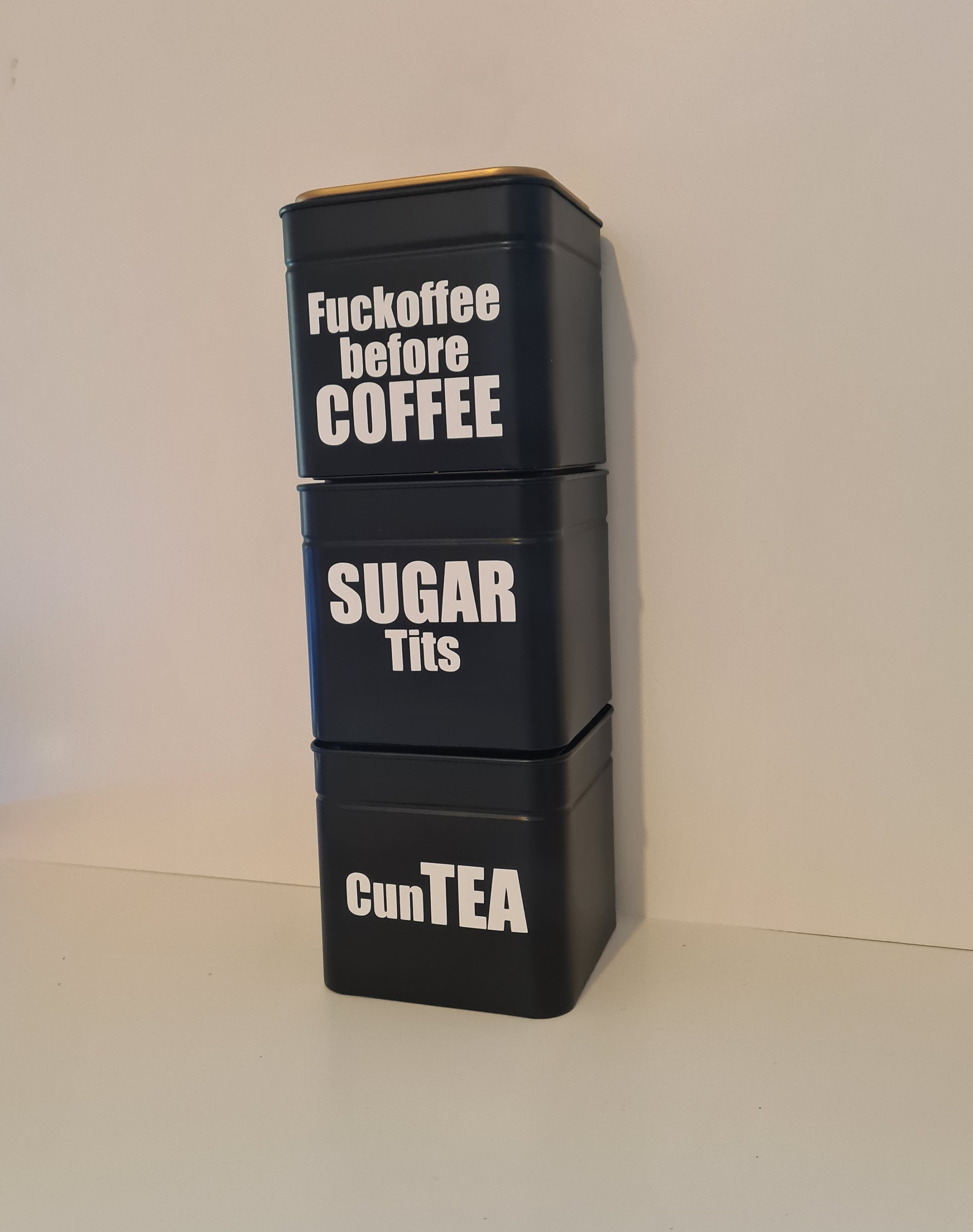Explicit Tea Coffee Sugar Pots Cannister Set of 3 Novelty Gift Kitchen ...