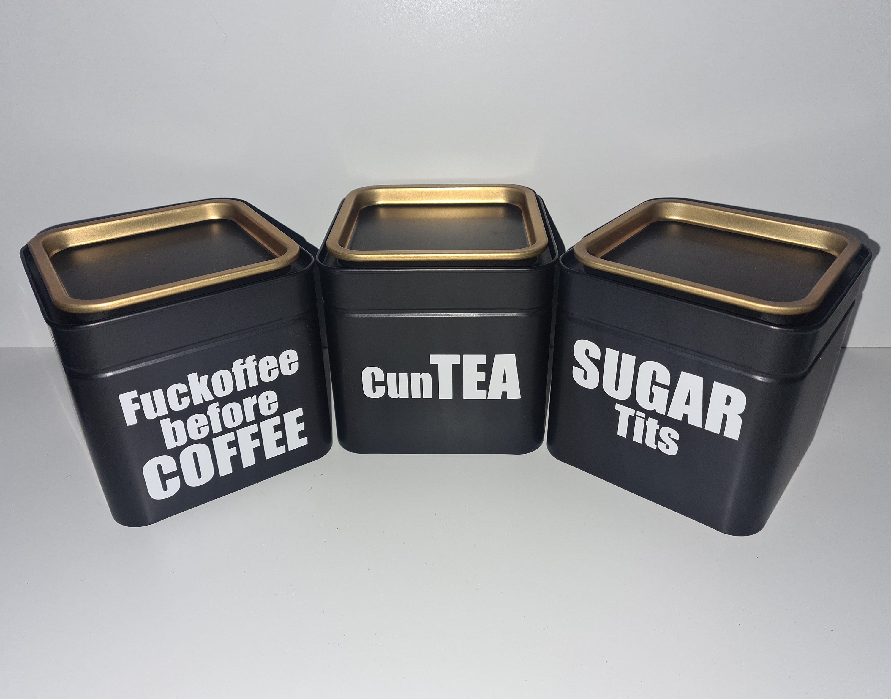 Explicit Tea Coffee Sugar Pots Cannister Set of 3 Novelty Gift Kitchen ...