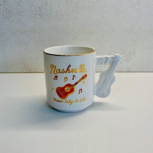 Vintage Nashville, Music City U.S.A Coffee Mug with Guitar Handle and Gold Rim; Tennessee