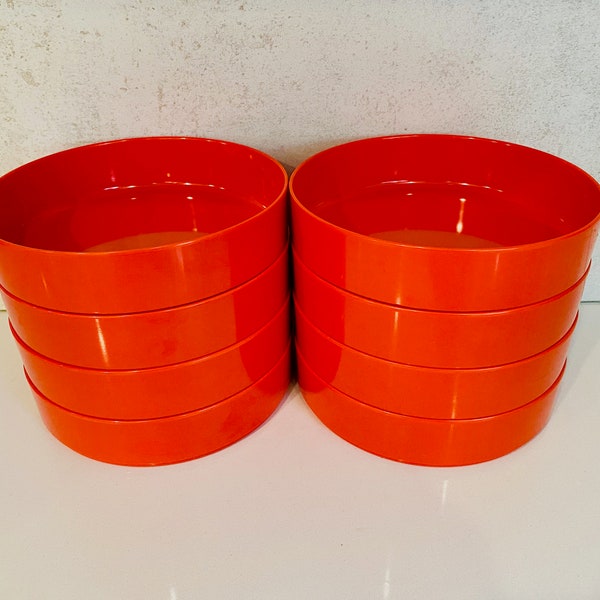 Mid-Century Modern "Oblique" by PMC; Stackable Melamine Bowls; Red - Set of 2