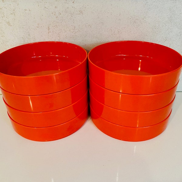 Mid-Century Modern "Oblique" von PMC; Stapelbare MelaminSchalen; Rot - 2er Set