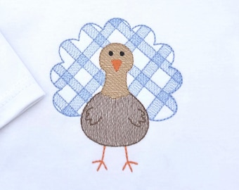 Camicia con ricamo a forma di tacchino per bambini: completo autunnale a quadretti, personalizzato