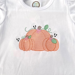 Girls Halloween Ghost and Pumpkin shirt/Halloween Hiding Ghost Embroidery/Halloween /Monogrammed for girl/custom Halloween shirt