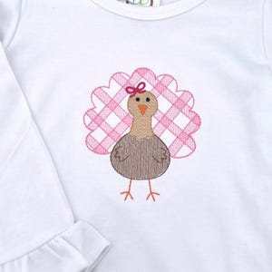 Girls Thanksgiving Gingham Turkey shirt/Thanksgiving Embroidery/Turkey/Monogrammed for girl/custom thanksgiving shirt