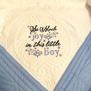 Baby heirloom quilt/custom embroidery heirloom quilt/Miracle baby, so much joy/Baby shower gift/Personalized gift/Baby boy