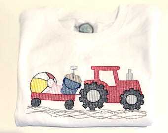 Boys Summer Shirt: Embroidered Beach Tractor, Personalized