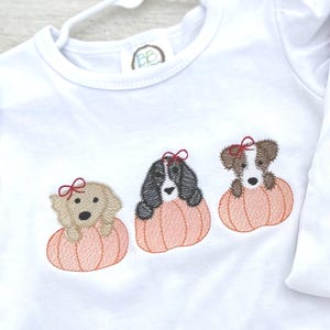 Girls Puppy and Pumpkins with Bows a shirt/Fall pumpkin Embroidery/Pumpkins/Monogrammed for girl/custom fall pumpkins shirt/fall puppies