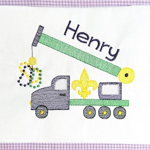 Boys Mardi Gras Construction Truck embroidered shirt | Mardi Gras Embroidery | personalized shirt | monogrammed shirt for boy