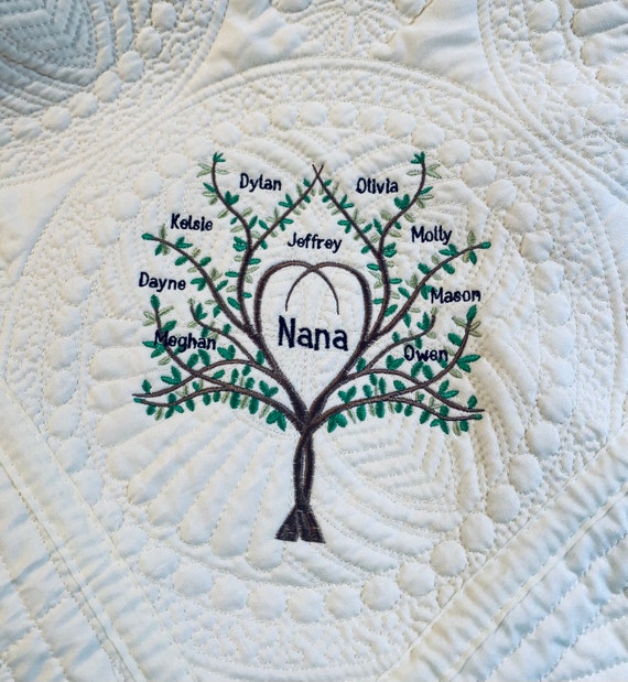 Family Tree Heirloom Embroidered Quilt or Pillow personalized