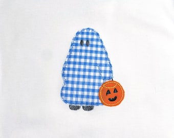 Koszulka na Halloween dla chłopców: haftowana aplikacja z duchem, spersonalizowana