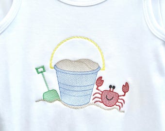 Embroidered Boy Shirt: Beach Bucket & Crab, Personalized Monogram
