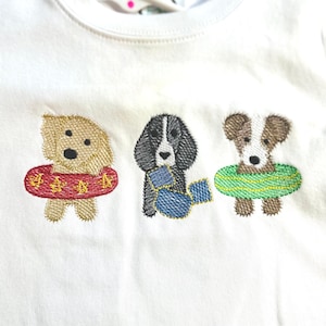 Boys Summer puppy beach shirt/Summer Embroidery/puppies and swimming/monogrammed shirt for boy/boy summer shirt
