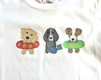 Embroidered Boys Summer Shirt: Puppy Beach Trio, Personalized