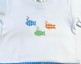 Boys Fish Shirt: Embroidered Applique Trio, Personalized