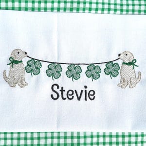 Girls St Patrick’s Day Custom embroidered shirt | Girls Embroidery | Puppy banner | St Patricks | Personalized for girl