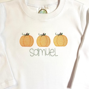 Boys Pumpkin trio shirt/Pumpkin Embroidery/personalized Fall shirt/monogrammed shirt for boy/Fall shirt