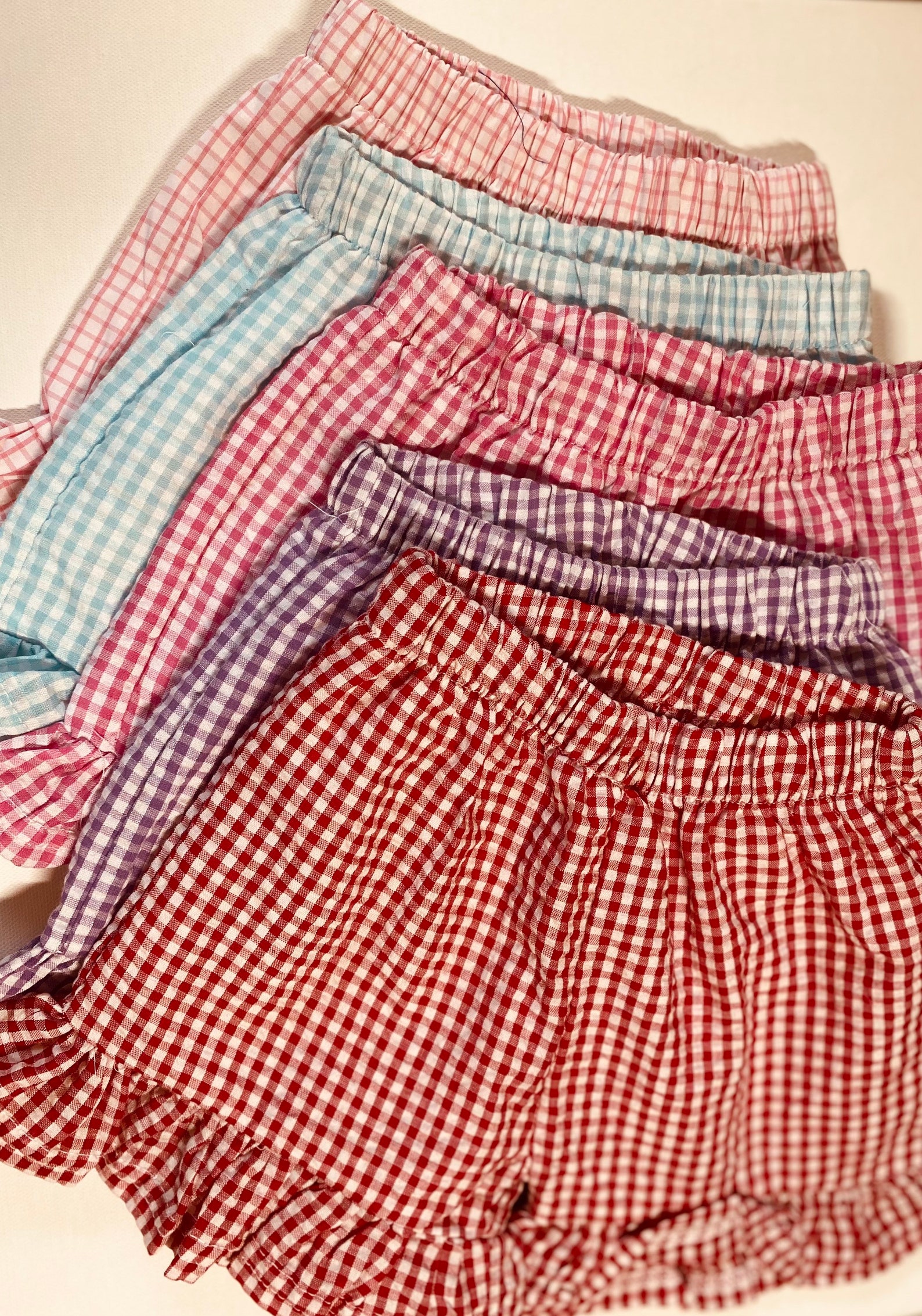 Girls Ruffled Gingham Shorts/gingham Shorts/girls Etsy