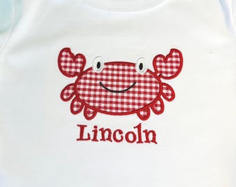 Boys Embroidered Crab Shirt: Personalized Summer Beach Shirt