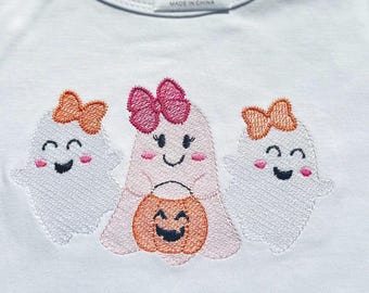 Girls Halloween Shirt: Embroidered Ghost Trio, Personalized Monogram