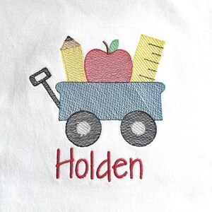 Boys Back to School shirt/Wagon with school supplies Embroidery/Monogrammed shirt for boy/Back to school Embroidered shirt