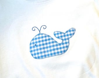 Whale-shirt jongens: geborduurde gingham-applicatie, gepersonaliseerd