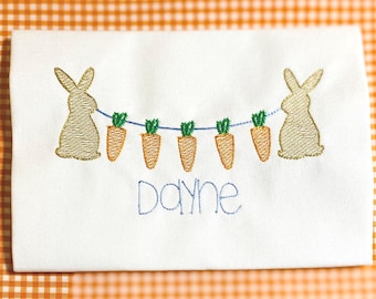 Boys Easter Bunny Embroidered Shirt: Personalized Carrot Bunting Design