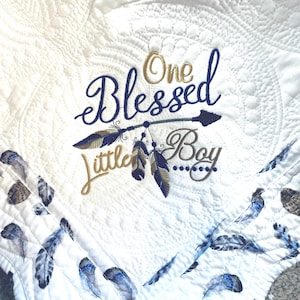 Boy Blessed embroidered heirloom quilt/custom feather quilt/Baby shower gift/Personalized gift/Baby quilt/monogrammed quilt for boy