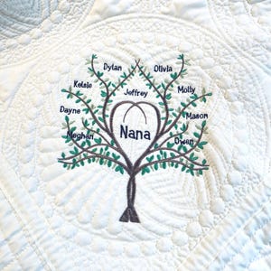 Custom Family Tree Embroidered Quilt or Pillow: Heirloom Gift