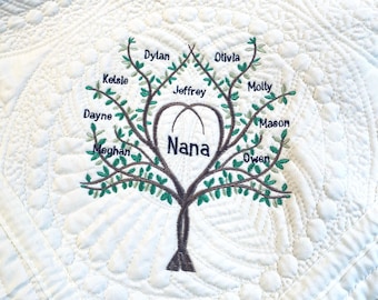 Edredón o almohada bordados con árbol genealógico personalizado: regalo de reliquia