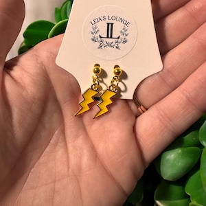 Earrings, gold, lightning bolt, dangle