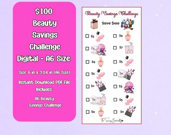 Printable 100 Dollar Beauty Savings Challenge Tracker A6/ 100 Dollar Savings Challenge/ Mini Savings Challenge/ A6 Savings Tracker