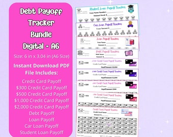 Pacote de Rastreador de Quitação de Dívidas para Imprimir: Cartão de Crédito A6, Empréstimo, Poupança (Download Digital)