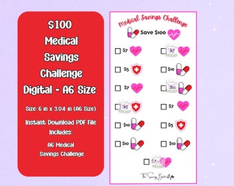 Printable 100 Dollar Medical Savings Challenge Tracker A6, A6 Cash Binder Insert, Mini Health Sinking Fund, Low Income Savings Challenge