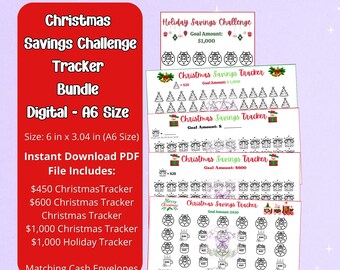 Printable Christmas Savings Challenge Bundle: A6 Trackers (PDF Download)