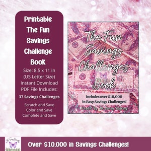 Printable Fun Savings Challenge Book, US Letter Size Savings Book, Low Income Savings Challenge Book, Color and Save Book