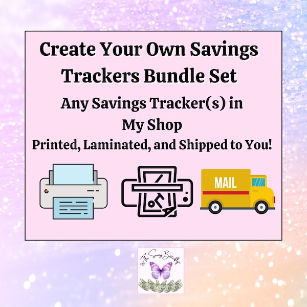 Create Your Own Savings Tracker Bundle Print and Ship Set, Printed and Laminated Tracker Set, A6 Savings Challenge, A6 Cash Wallet Inserts